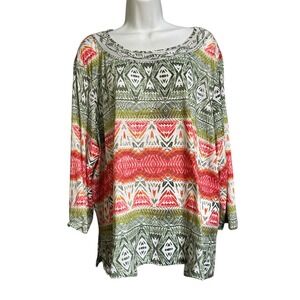 Alfred Dunner Woman 3X Southwest Aztec Geometric Print Long Sleeve Tunic Top